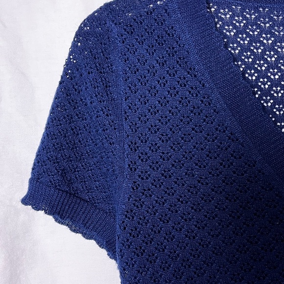ModCloth | Navy Blue Open Knit Short Sleeve Button Up Cardigan, Small - Picture 4 of 7